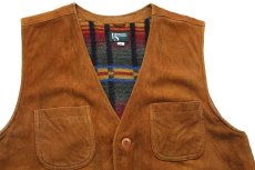 画像3: 90s USA製 Hammacher Schlemmer ウール ブランケットライナー スエード レザーベスト 茶 L (3)