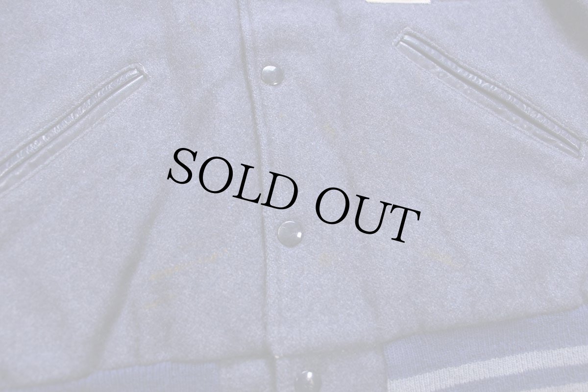 画像6: 60s HOWE レタードパッチ付き メルトン ウール 袖革スタジャン 薄紺×紺 (6)