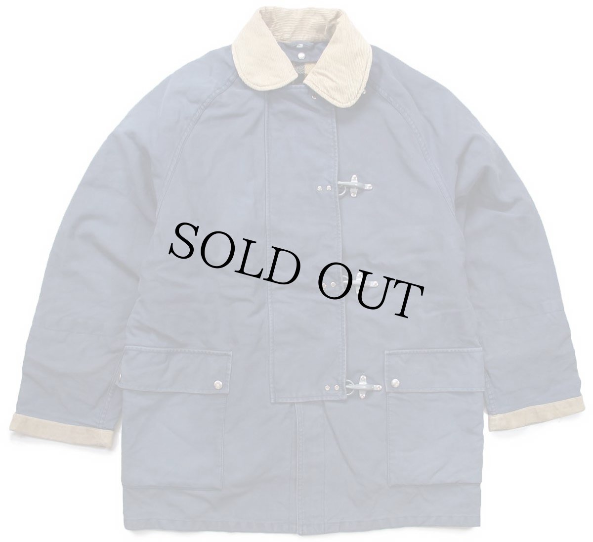 画像1: イタリア製 Fay チンスト&タータンチェック ウールライナー付き コットン キャンバス ファイヤーマンコート 薄紺 フェード L (1)