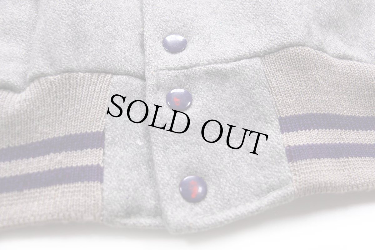 画像6: 60s UNKNOWN レタードパッチ付き メルトン ウール 袖革スタジャン グレー×紫 (6)