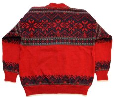画像2: 00s ノルウェー製 DALE OF NORWAY 雪柄 ノルディック柄 ハーフジップ ウールニット セーター 赤 XL (2)