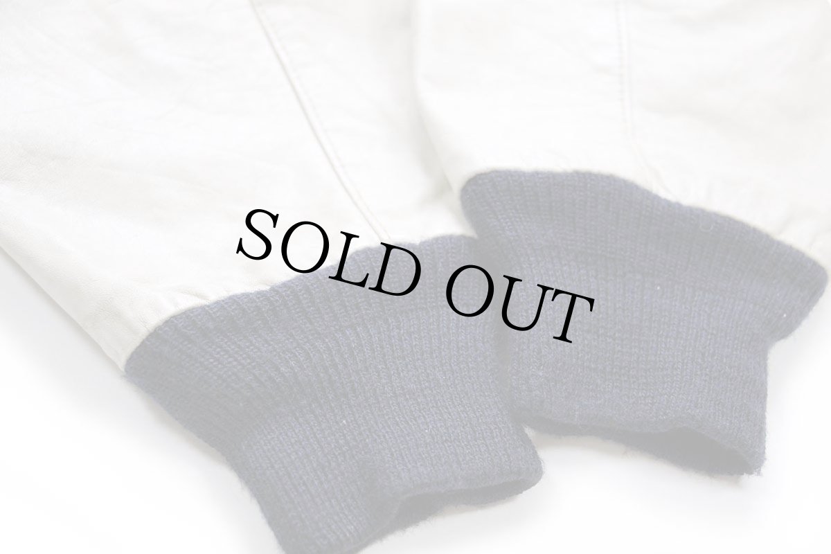 画像7: 80s USA製 Filoede Ford Top Gun フォード ロゴ刺繍 メルトン ウール 袖革スタジャン 紺×アイボリー (7)