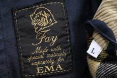 画像4: イタリア製 Fay タータンチェック ウールライナー コットン キャンバス ファイヤーマン ベスト 紺 フェード L (4)