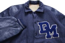 画像3: 60s HOWE レタードパッチ付き メルトン ウール 袖革スタジャン 薄紺×紺 (3)