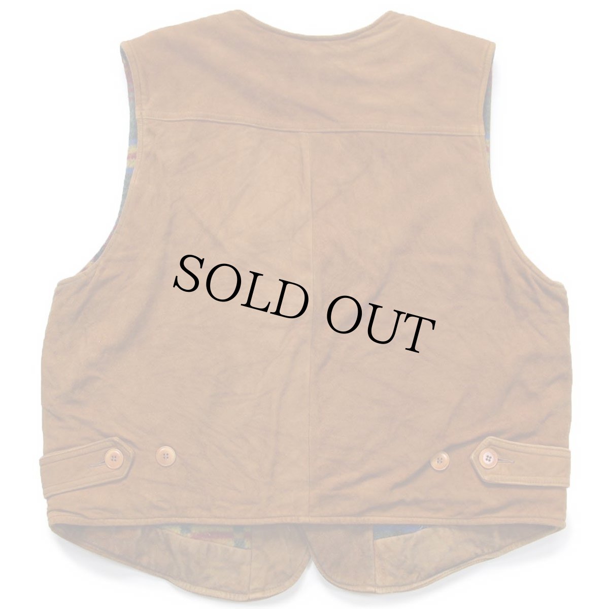 画像2: 90s USA製 Hammacher Schlemmer ウール ブランケットライナー スエード レザーベスト 茶 L (2)