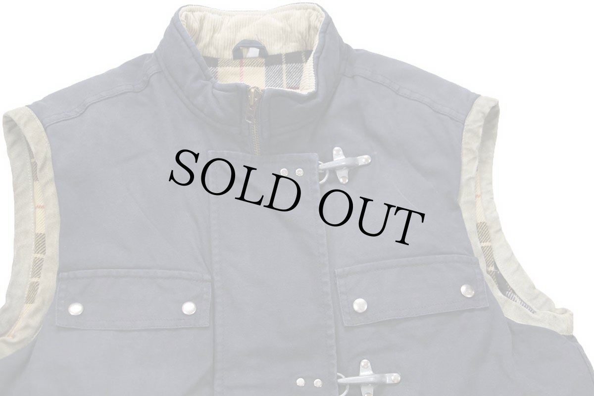 画像3: イタリア製 Fay タータンチェック ウールライナー コットン キャンバス ファイヤーマン ベスト 紺 フェード L (3)