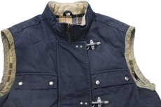 画像3: イタリア製 Fay タータンチェック ウールライナー コットン キャンバス ファイヤーマン ベスト 紺 フェード L (3)