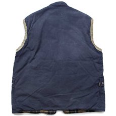 画像2: イタリア製 Fay タータンチェック ウールライナー コットン キャンバス ファイヤーマン ベスト 紺 フェード L (2)