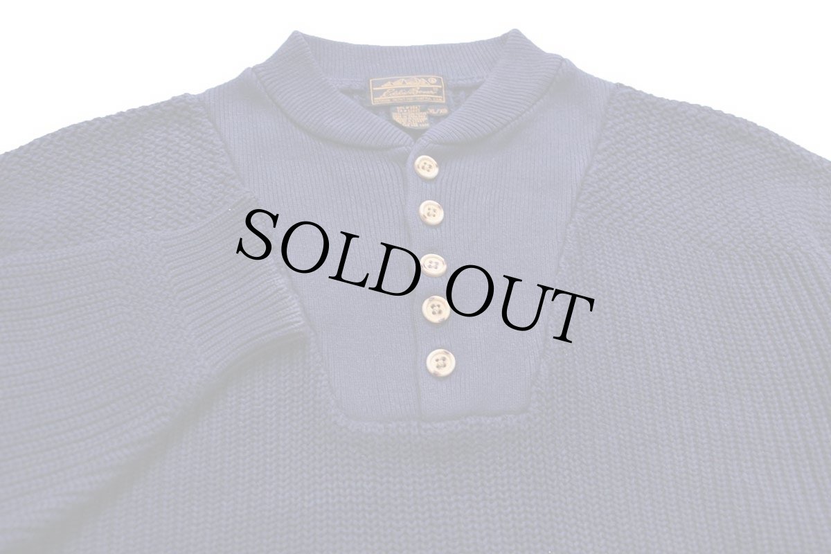 画像3: 90s EddieBauerエディーバウアー 5ボタン ヘンリーネック コットンニット セーター 紺 XL (3)