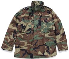 画像1: 80s 米軍 U.S.ARMY パッチ付き ウッドランドカモ M-65 フィールドジャケット S-S (1)