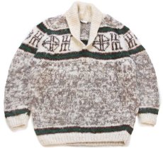 画像1: 80s ネパール製 MERLIN フォークロア柄 ショールカラー ローゲージ ウール ハンドニット セーター L★特大 (1)