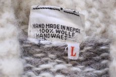 画像6: 80s ネパール製 MERLIN フォークロア柄 ショールカラー ローゲージ ウール ハンドニット セーター L★特大 (6)