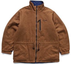 画像1: 00s L.L.Bean ロゴ刺繍 リバーシブル キルティング×フリースジャケット 茶×紺 L-R (1)