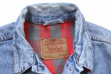 画像4: 90s USA製 Levi'sリーバイス 70417 バッファローチェック ネルライナー ダメージ デニムジャケット 4ポケット M (4)
