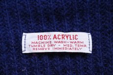 画像4: 70s UNKNOWN ショールカラー パチポケ 無地×ストライプ 切り替え アクリルニット カーディガン 紺×バーガンディ (4)