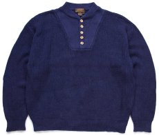 画像1: 90s EddieBauerエディーバウアー 5ボタン ヘンリーネック コットンニット セーター 紺 XL (1)