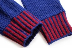 画像6: 70s UNKNOWN ショールカラー パチポケ 無地×ストライプ 切り替え アクリルニット カーディガン 紺×バーガンディ (6)