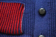 画像5: 70s UNKNOWN ショールカラー パチポケ 無地×ストライプ 切り替え アクリルニット カーディガン 紺×バーガンディ (5)