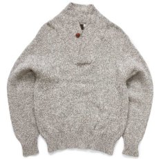 画像1: 80s EddieBauerエディーバウアー 無地 ショールカラー ウールニット セーター グレーベージュ×ナチュラル ミックス M (1)