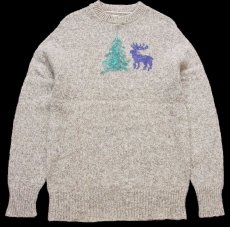 画像1: 80s USA製 L.L.Bean ツリー ムース ハンドペイント アート ウールニット セーター グレーブラウン×ナチュラル ミックス XL (1)