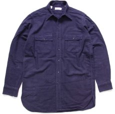 画像1: 70s L.L.Bean 筆記体タグ 無地 コットン シャモアクロスシャツ 紺 L (1)