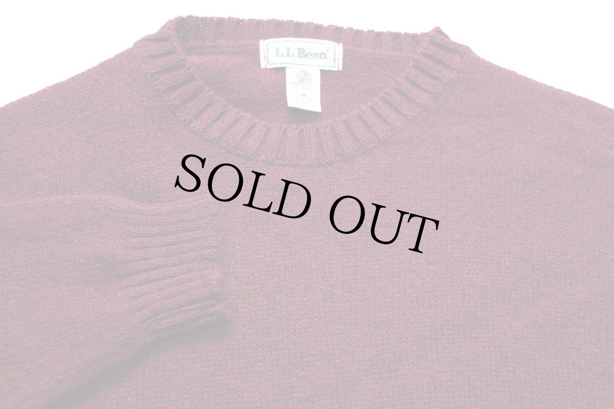 画像3: 90s スコットランド製 L.L.Bean 無地 ウールニット セーター ワインレッド M-R (3)