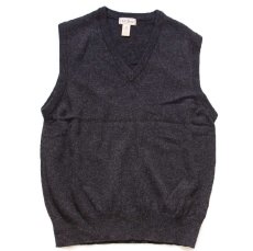 画像1: 90s スコットランド製 L.L.Bean 無地 Vネック ラムウールニット ベスト セーター チャコールグレー L (1)