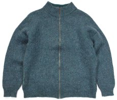 画像1: 90s USA製 L.L.Bean 無地 ウール×アルパカ ドライバーズニット フルジップ セーター グリーン ミックス XL (1)