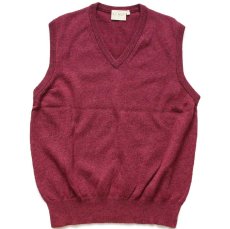画像1: 80s スコットランド製 L.L.Bean 無地 Vネック ラムウールニット ベスト セーター バーガンディ ミックス L (1)