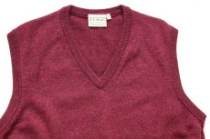画像3: 80s スコットランド製 L.L.Bean 無地 Vネック ラムウールニット ベスト セーター バーガンディ ミックス L (3)