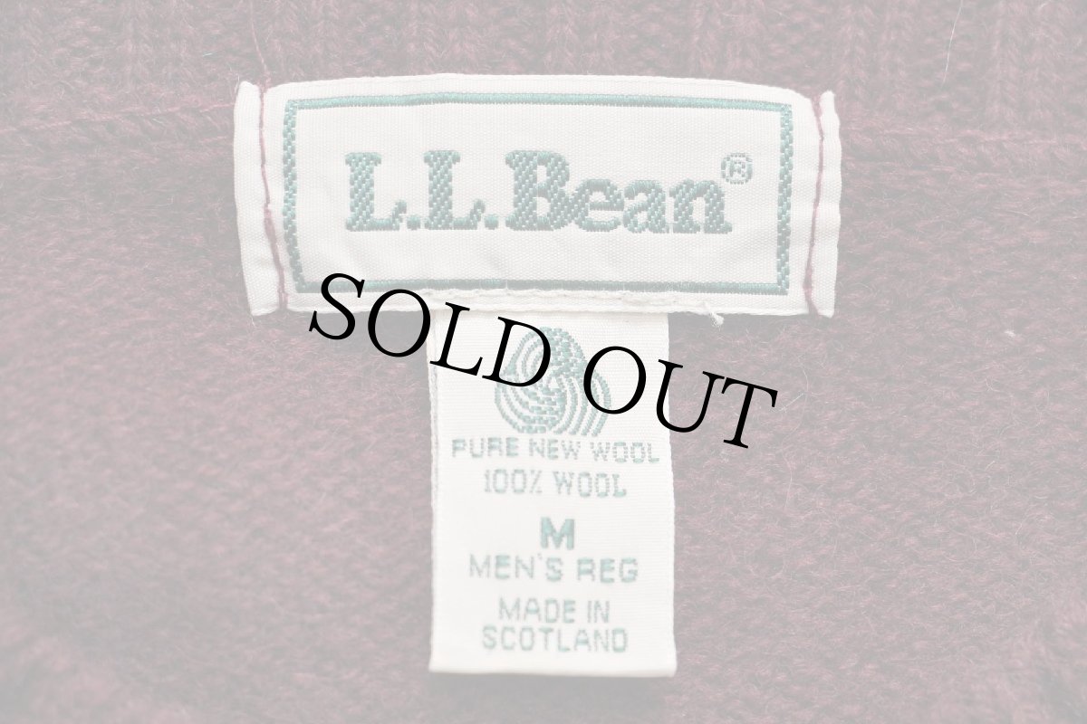画像4: 90s スコットランド製 L.L.Bean 無地 ウールニット セーター ワインレッド M-R (4)