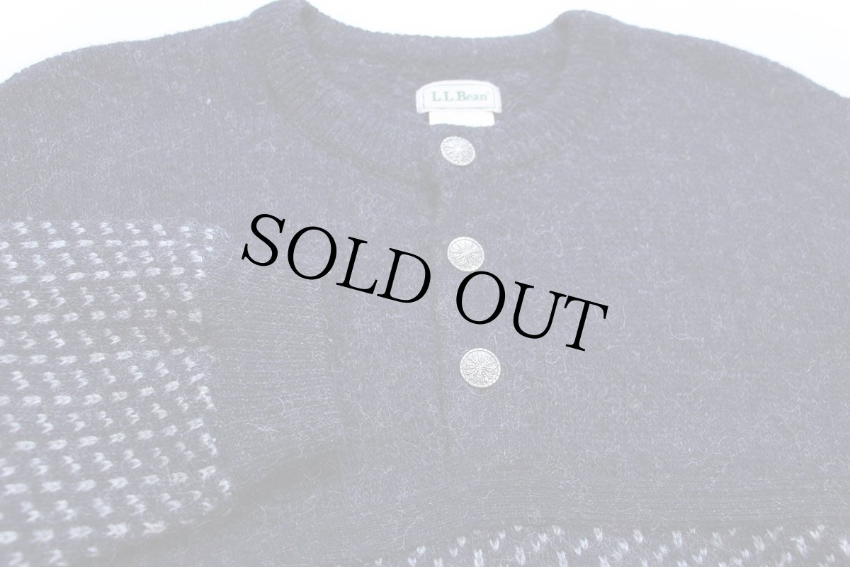 画像3: 90s ノルウェー製 L.L.Bean ノルウェージャン バーズアイ切り替え ヘンリーネック ウールニット セーター 紺×グレー L (3)