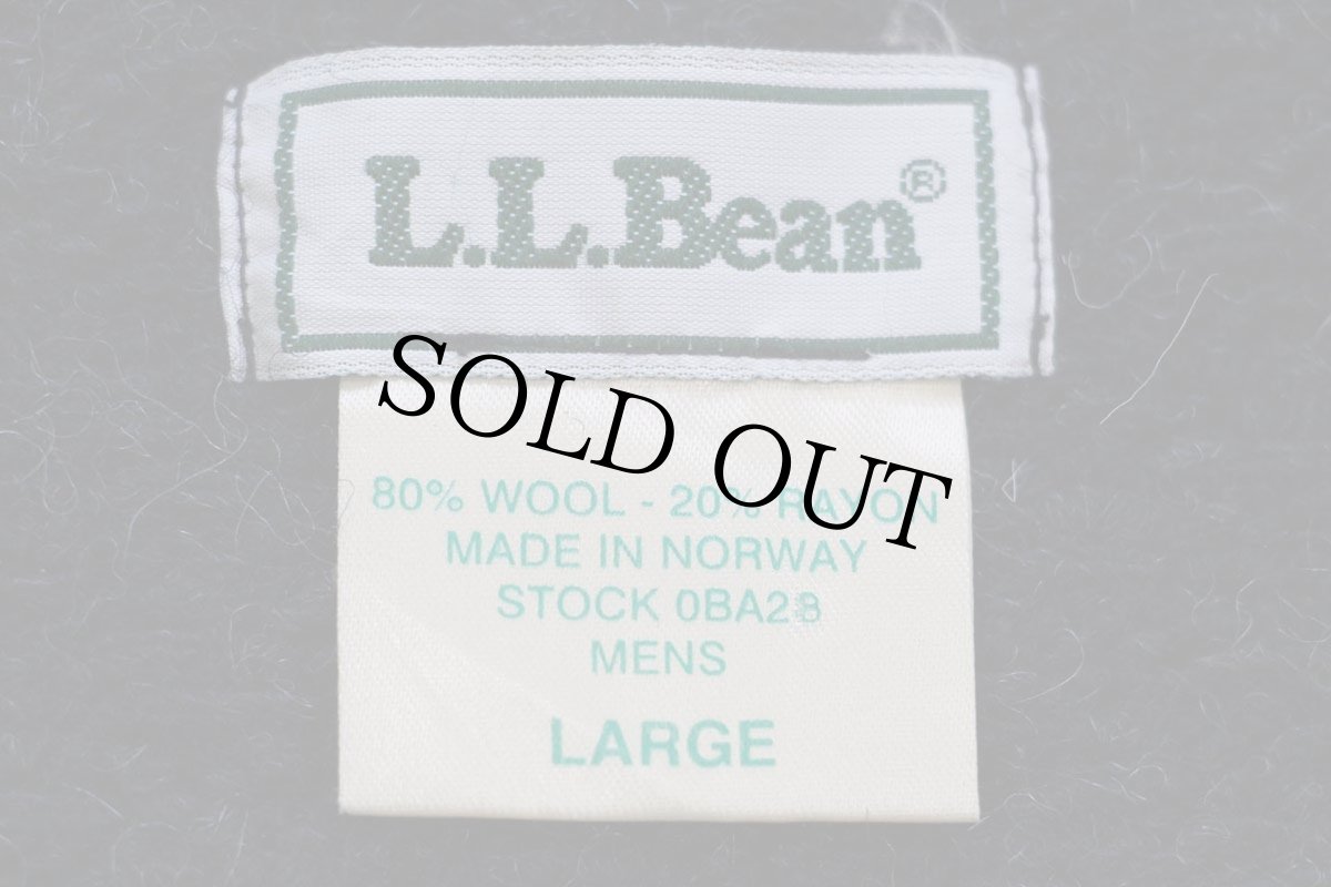 画像4: 90s ノルウェー製 L.L.Bean ノルウェージャン バーズアイ切り替え ヘンリーネック ウールニット セーター 紺×グレー L (4)
