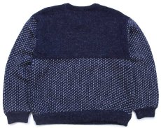 画像2: 90s ノルウェー製 L.L.Bean ノルウェージャン バーズアイ切り替え ヘンリーネック ウールニット セーター 紺×グレー L (2)