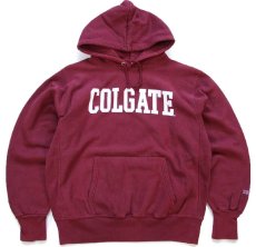 画像1: 90s USA製 MV SPORT COLGATE リバースウィーブ スウェットパーカー バーガンディ L★フーディー (1)