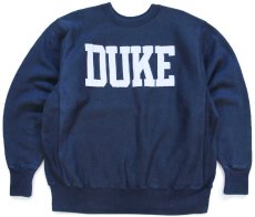 画像1: 90s USA製 The Cotton Exchange DUKE アップリケ リバースウィーブ スウェット 紺 XL (1)
