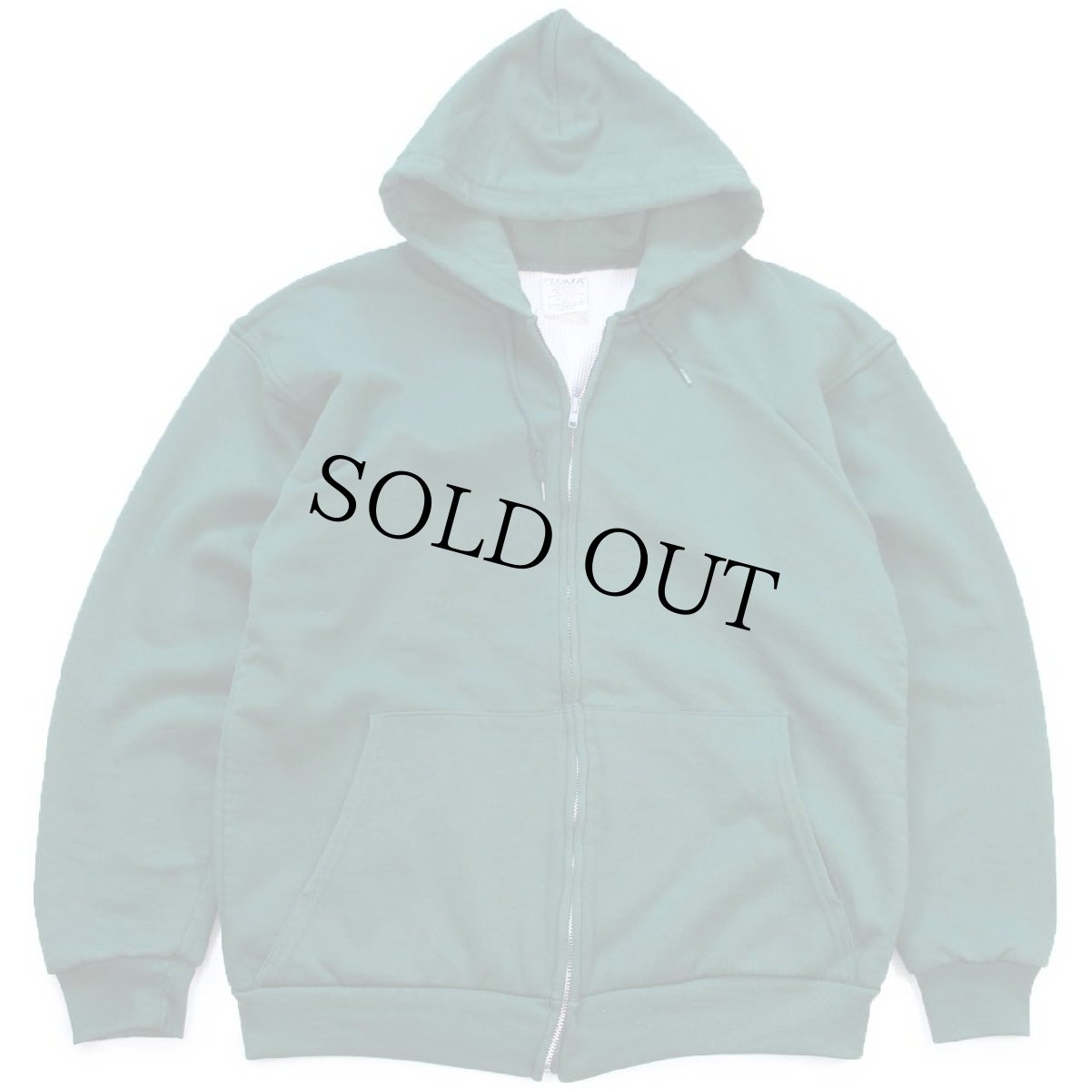 画像1: 90s メキシコ製 PLUMA 無地 裏サーマル スウェット ジップパーカー 緑 XL★フーディー ブランク (1)