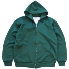 画像1: 90s メキシコ製 PLUMA 無地 サーマルライナー スウェット ジップパーカー 緑 XL★フーディー ブランク (1)