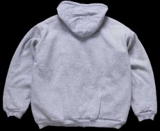 画像2: 90s EddieBauerエディーバウアー 無地 薄中綿入り スウェット ジップパーカー 杢グレー×ナス紺 S★フーディー ブランク (2)