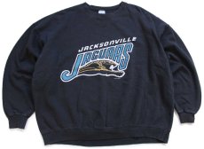 画像1: 90s USA製 SALEM NFL JACKSONVILLE JAGUARS ひび割れプリント 前V スウェット 黒 フェード XL (1)
