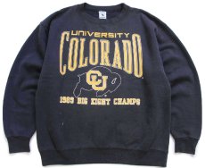 画像1: 80s USA製 UNIVERSITY COLORADO 1989 BIG FIGHT CHAMPS ひび割れプリント スウェット 黒 フェード XL (1)