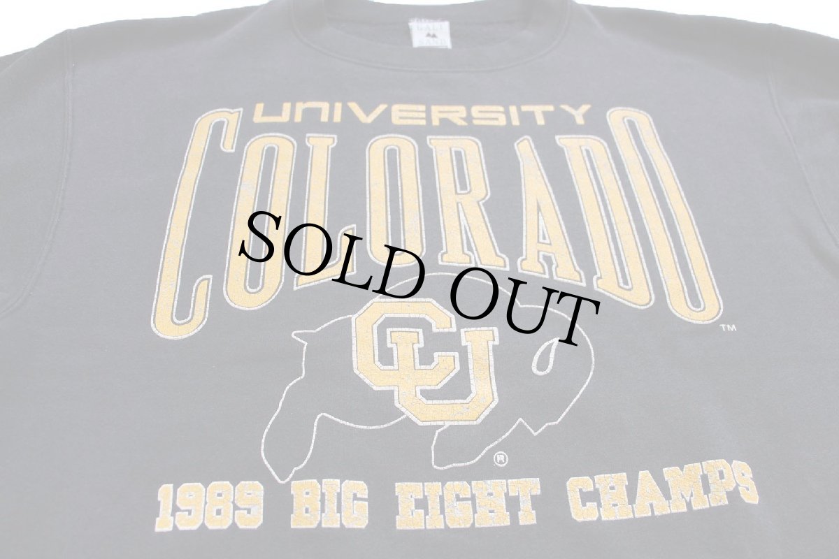 画像3: 80s USA製 UNIVERSITY COLORADO 1989 BIG FIGHT CHAMPS ひび割れプリント スウェット 黒 フェード XL (3)