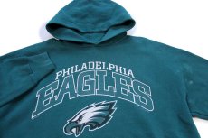 画像3: 90s USA製 Leeリー NFL PHILADELPHIA EAGLES ひび割れプリント スウェットパーカー 青緑 L★フーディー (3)