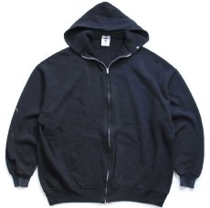 画像1: 00s USA製 JERZEES 無地 ペンキ飛び スウェット ジップパーカー 黒 3X★特大 フーディー ブランク (1)