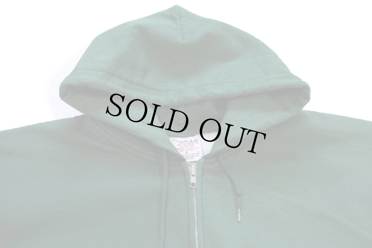 画像3: 90s メキシコ製 PLUMA 無地 裏サーマル スウェット ジップパーカー 緑 XL★フーディー ブランク (3)