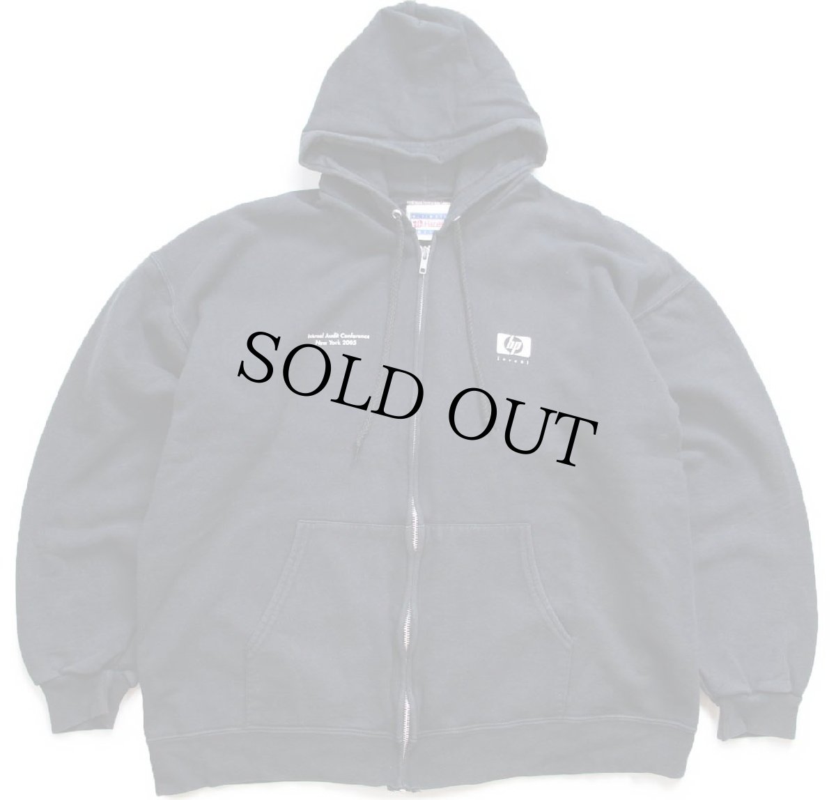 画像1: 00s Hanes Internal Audit Conference New York 2005 hp invent ロゴ スウェット ジップパーカー 黒 L★フーディー (1)