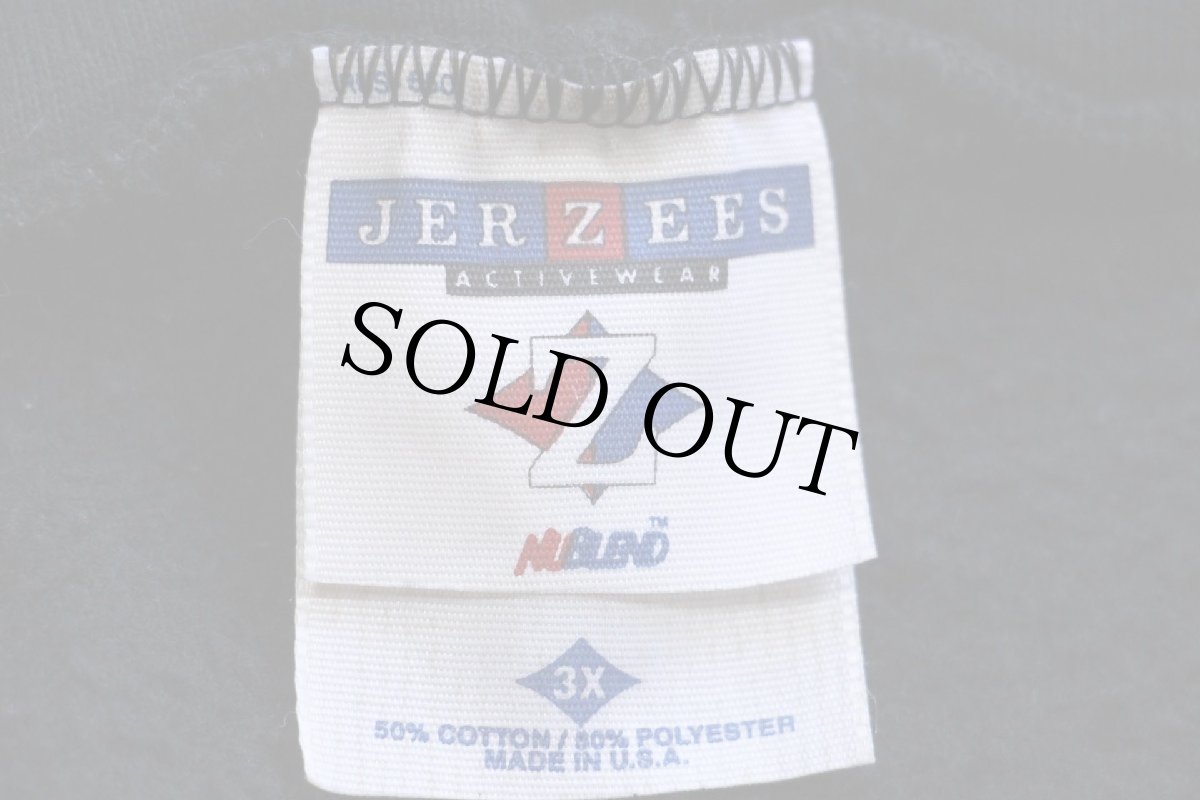 画像4: 00s USA製 JERZEES 無地 ペンキ飛び スウェット ジップパーカー 黒 3X★特大 フーディー ブランク (4)