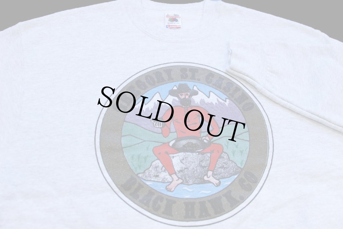 画像3: 90s USA製 GREGORY ST.CASINO BLACK HAWK.CO 両面プリント スウェット 杢ライトグレー L (3)