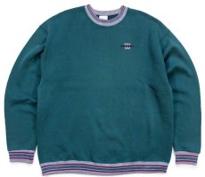 画像1: 90s USA製 Wilsonウィルソン ロゴ刺繍 リブライン スウェット 緑 XL (1)