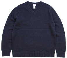 画像1: L.L.Bean 無地 Vネック コットンニット セーター 黒 XL-T (1)